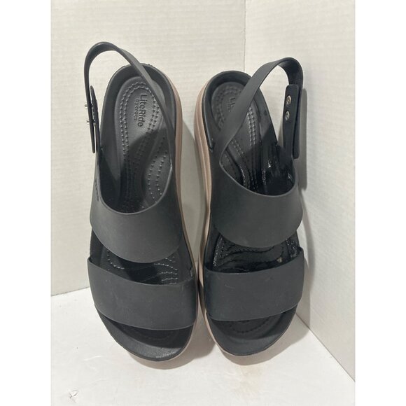 Crocs Womens Brooklyn Wedge Sandals Size 8 Black Slingback Platform Comfort - Picture 7 of 8